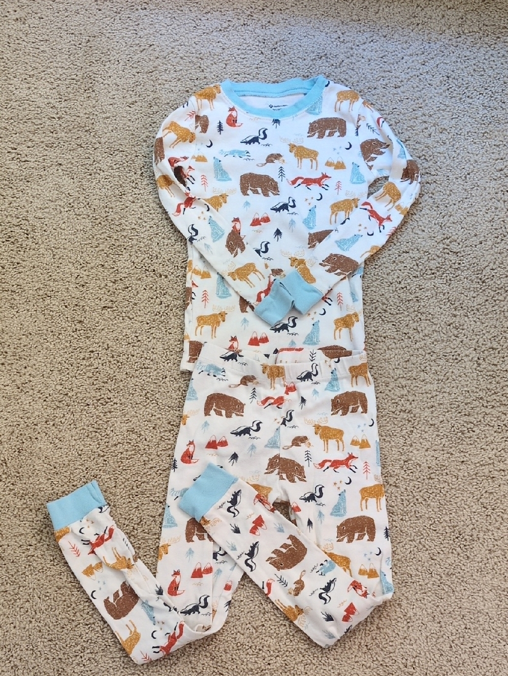 Blue-Trim Animal Print Pajama Set
